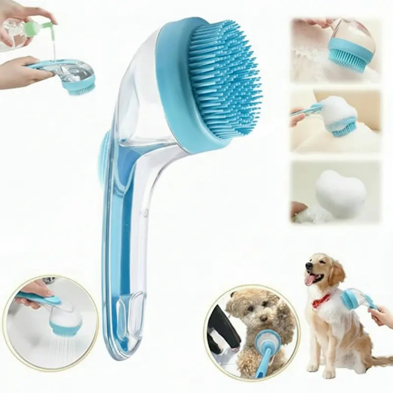 2026 New Universal 2-In-1 Pet Bath Brush - Ergo Grip, Plastic Body, Built-In Soap Dispenser, 8In×3In×4In Massage Aid, Reduces Shed While Washing, Boosts Blood Circulation for Dogs & Cats (Home Supplies)